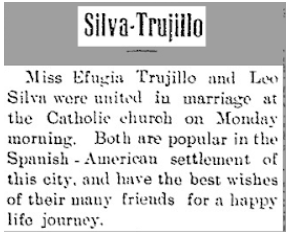 Marriage of a couple said to be popular with the Spanish-American settlement in Alamosa