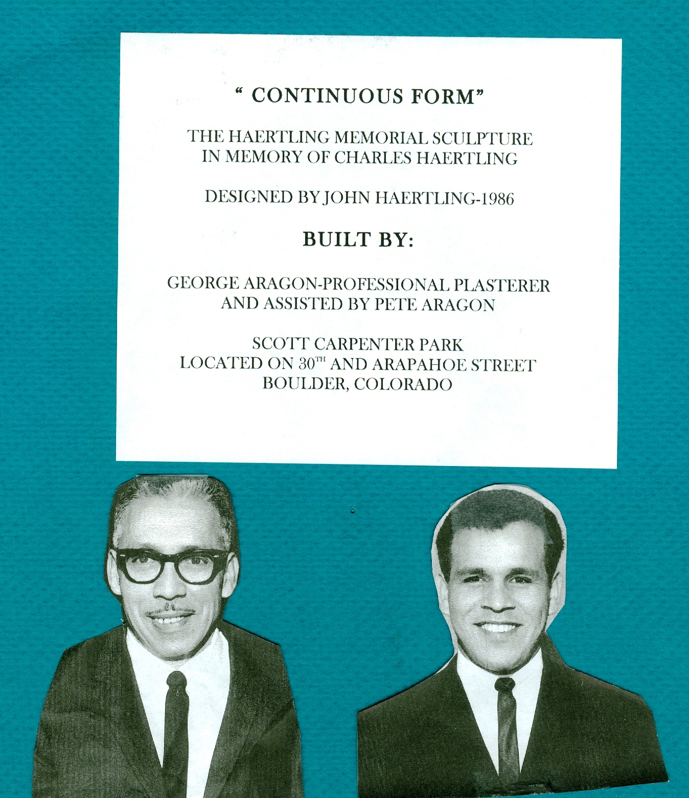 The Haertling Memorial Schulpture built by George Aragon, professional plasterer and assisted by Pete Aragon.